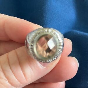 Unisex Ornate Stainless Steel Ring Size 8. Light Brown/Champagne Stone.